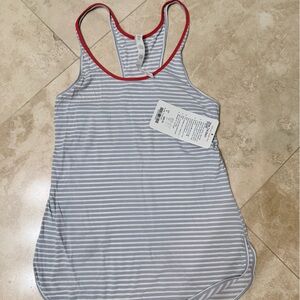 lululemon athletica Gray & White Striped Tank with Red Trim